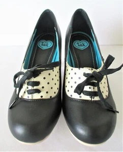 Tuk Schuhe Absätze Rockabilly gepunktet Spitze zum Binden Größe 5 schwarz weiß Bombshell 2012 - Bild 1 von 9