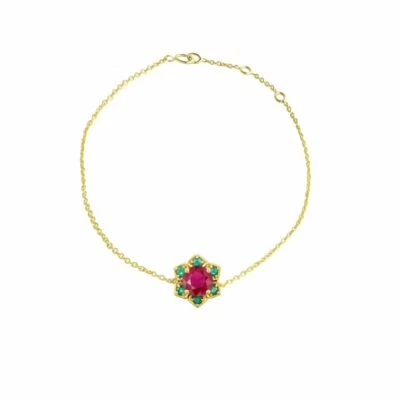14K Gold Natural Ruby And Emerald Gemstone Floral Bracelet-For  Gift🎁 - Image 1 of 4