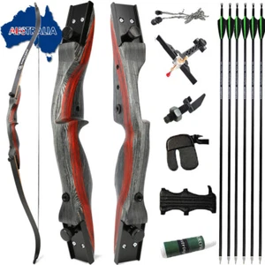 62" Takedown Recurve Bow 20-50lbs Wooden Carbon Arrows Archery Hunting Shoot Kit - Picture 1 of 10