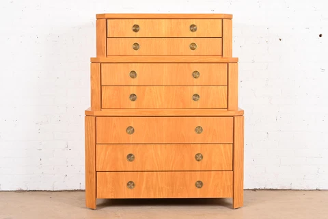 Charles Pfister for Baker Furniture Modern Art Deco Triple Highboy Dresser Cover