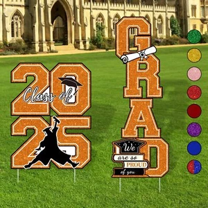 Graduation Yard Signs Class of 2025 - Orange and Black Graduation Decorations... - Picture 1 of 6