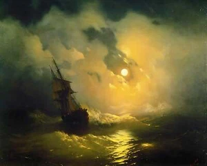 Pintura Mar tormentoso en la noche por Ivan Aivazovsky 8x10" impresión artística - Imagen 1 de 1