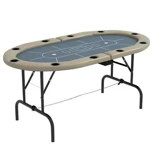 10 Player Folding Poker Table Oval Portable Blackjack Casino Cup Holders 178cm - Picture 1 of 12