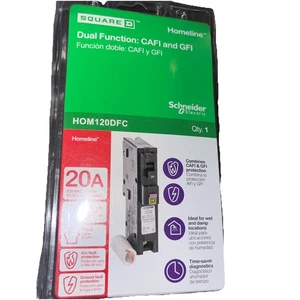 Square D HOM120DFC Homeline 20-Amp Single-Pole Dual Function Circuit Breaker - Picture 1 of 2