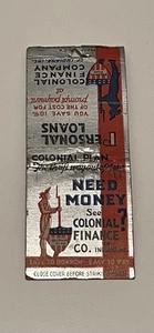 Colonial Finance Company Of Indiana Vintage Matchbook Cubierta 167B - Imagen 1 de 1
