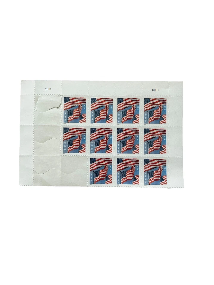 USA Forever Stamps 11 Count 2022 #5654 #B1111 American Flags Used Plate Block - Image 1 of 4
