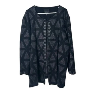 Chaqueta de punto Ming Wang zafiro negro brillo tachonado frente abierto plus 3X - Imagen 1 de 8