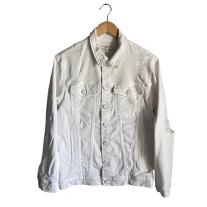 Current/Elliott Distressed Denim Trucker Jacket Oversized White Jean Jacket L - Picture 1 of 9