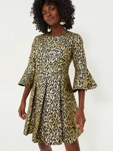 Tuckernuck Gold Leopard Print Mel Shimmer Pleated Jacquard Dress Women's size M - Picture 1 of 5