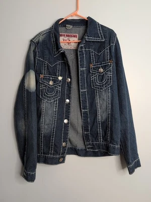 Jaqueta jeans True Religion Joey Super T Y2K desbotada Chief Keef lavada leve - Imagem 1 de 4