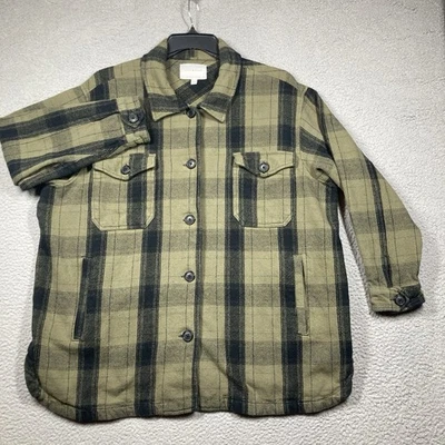 Lucky Brand Men's Shirt Jacket XL Olive Green Black Plaid Shacket Button Front - Image 1 of 4