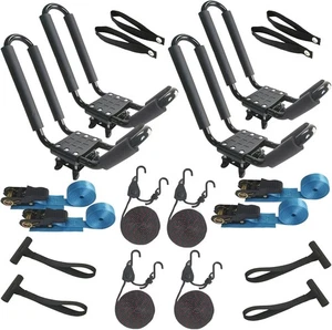 Paquete de 2 portaequipajes de techo para kayak - barra transversal estilo J de alta resistencia negro y azul - Imagen 1 de 8