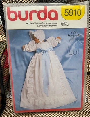 Burda Style Pattern 5910 BABY CHRISTENING GOWN 3 MO - 6 MO - UNCUT - Image 1 of 2