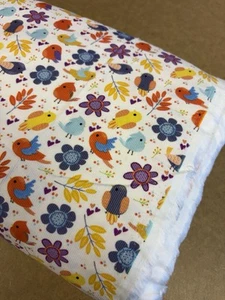 Birds Leaf Printed 100% Cotton Needlecord Fabric. Sold By The Metre - Picture 1 of 5