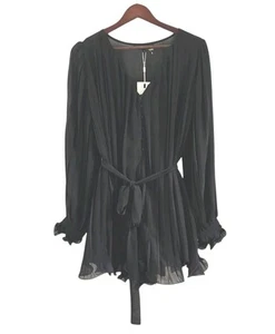 Endless Rose Black Pleated Romper Tie Waist Chiffon Womens Size S NEW - Picture 1 of 13