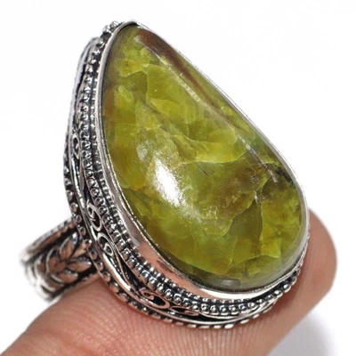 Anillo de ópalo verde australiano estilo vintage enchapado en plata 925 talla US 10 GW Foto 1 de 3