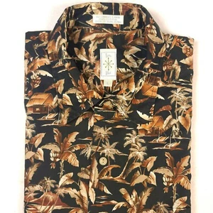 Burma Bibas Button Down Shirt Mens L Hawaiian Black 60 Singles Cotton Lawn - Picture 1 of 10