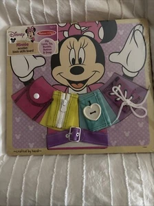 Disney Melissa And Doug Minnie Wooden Basic Skills Board Zip Lace Buckle Etc NEW - Picture 1 of 3