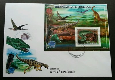 Sao Tome Dinosaurs And Minerals 2000 Prehistoric Stone (miniature FDC A) *Rare - Image 1 of 4