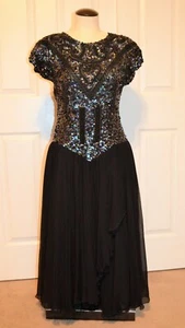 Vestido vintage Lillie Rubin negro seda lentejuelas y cuentas para mujer talla 4 - Imagen 1 de 12