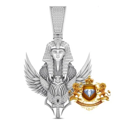 Pingente pingente verdadeiro VVS1/D moissanita faraó egípcio Ankh cruz escaravelho besouro - Imagem 1 de 2