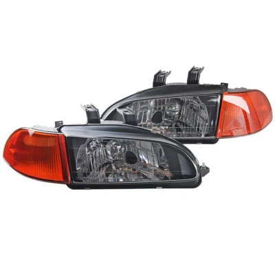 Crystal Black Headlight Amber Corner Light For Honda Civic EG EG9 EH 4DR 1992-95 - Image 1 of 4