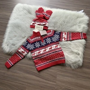 Baby Boys Reindeer Jacquard Pullover Sweater With Hat And Mittens Sz S - Picture 1 of 11