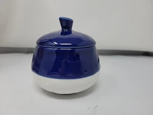 Cobalt Blue & White Sugar Bowl with Lid by 10 Strawberry Street 4" Tall - Picture 1 of 7