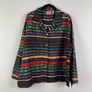 Chicos 100% Silk Lightweight Jacket Size 3 US XL Multicolor Stripe Button Up - Picture 1 of 9
