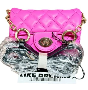 Like Dreams LD Hot Pink Vegan Leather Mini Puffy Quilted Purse Bag 6” x 4.5” NEW - Picture 1 of 14