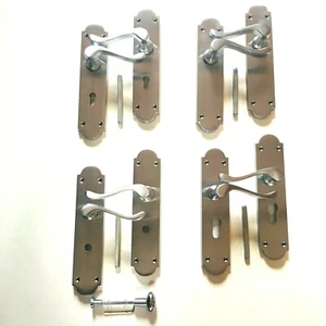 Cromo satinado victoriano PLACA LARGA manijas de puerta cerradura de palanca, pestillo, baño, euro - Imagen 1 de 5