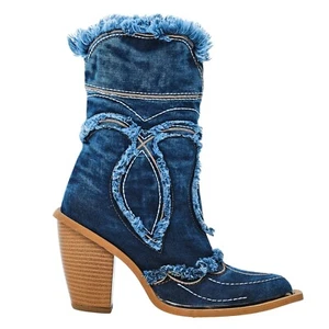 Kowboy Denim Boots, Blue Women's Boots, Heeled Short Western Boots/Birthday Gift - Picture 1 of 16