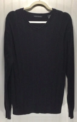 MICHAEL BRANDON Mens Size L Black V Neck Pullover Sweater Textured Stripe Front - Image 1 of 4