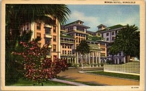 Vintage Hawaii HI Postcard Beautiful View Moana Hotel Honolulu Linen Posted 1953 - Picture 1 of 3