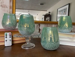 Home Reflections S/4 Seaglass Green Glass Candle Holders LED Votive New Party - Picture 1 of 4
