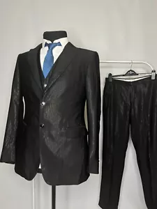 Pal Zileri Cerimonia Mens 3 Piece Formal Italian Shiny Striped Suit Blazer Pants - Picture 1 of 23