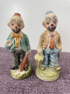 69' Vintage Porcelain Sad Hobo Clowns Set Of 2 - Picture 1 of 15