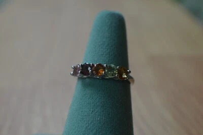 Anillo de 5 piedras de turmalina multicolor de 1,35 quilates platino sobre plata fina talla 7 AAAA Foto 1 de 4