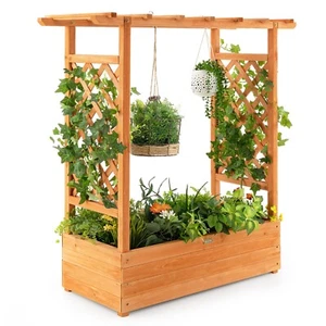 Pflanzkasten Gartenspalier Rankgitter Blumentopf aus Holz Hochbeet mit Dach groß - Bild 1 von 24