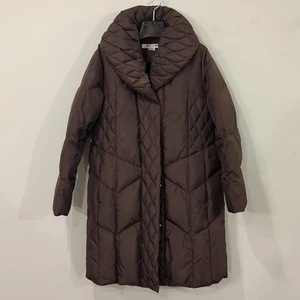 Larry Levine Down Jacket Long Line Brown size Large Quilted Collar - Picture 1 of 14
