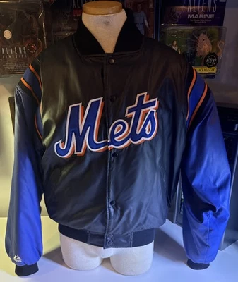 Vintage New York Mets Varsity Jacket Men's M Majestic Wax Coated Diamond 1990’s - Image 1 of 4