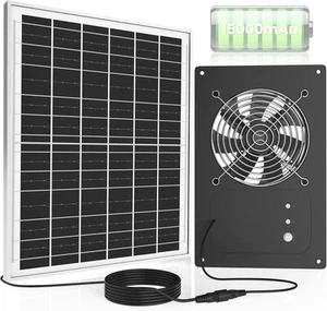 Solar Ventilator mit 15000mAh Akku & Timer 3H 6H, 25W - Schwarz - Bild 1 von 8