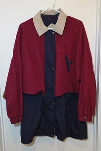 VTG Preston & York Coat Jacket Sinch Waist Navy Blue & Red Pockets Zip Canvas - Picture 1 of 24