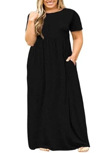 Plus Size Maxi Dresses for Curvy Women Summer Casual Loose Short Sleeve Long ... - Picture 1 of 5