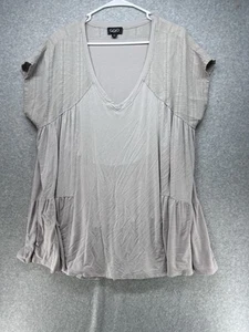 GiGiO Womens Blouse Size L Beige V-Neck Short Sleeves Rayon - Picture 1 of 8