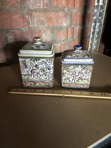 A Pair Of Ceramicas de Coimbra PORTUGAL Square Jar Lid Trinket Boxes Signed - Picture 1 of 6