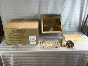 STARSTAR Workstation 15"x15”x9” Topmount Single Gold Tone Kitchen Sink SCRATCHES - Picture 1 of 22