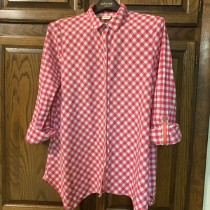 Blusa Rafaella Weekend para mujer talla L rosa y blanca con botones manga ajustable - Imagen 1 de 15