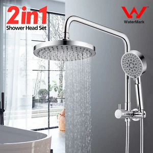 ACA Round 8" Rain Shower Head Handheld Diverter Gooseneck Wall Arm Set Chrome - Picture 1 of 11