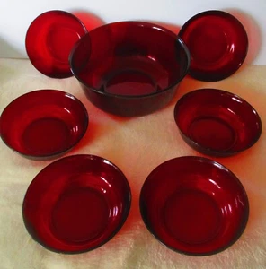 Beautiful Collectible Ruby Red Glass Bowls Made in France One Large Six Small - Picture 1 of 3
